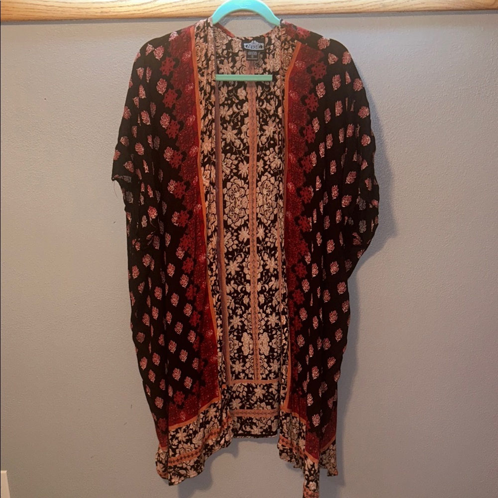 Angie Black and Orange Floral Kimono